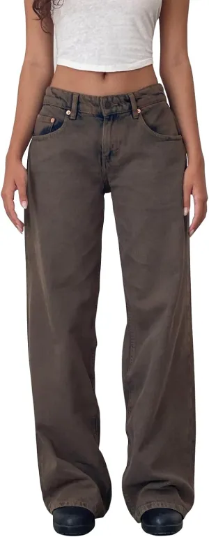 Karwuiio Baggy Jeans for Woman Y2k Wide Leg Low Rise Denim Jeans Casual Straight Leg Loose Jeans Trousers
