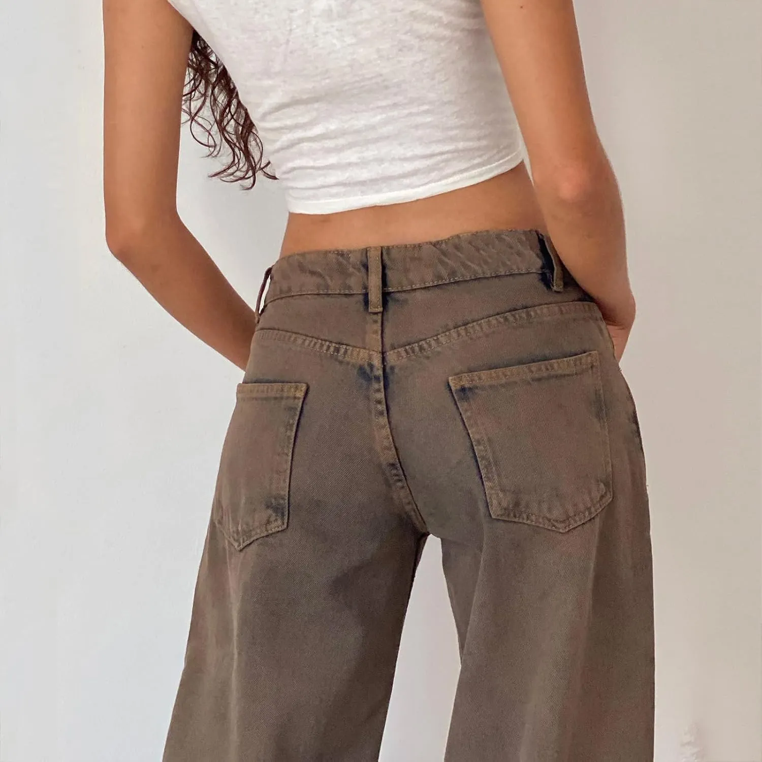 Karwuiio Baggy Jeans for Woman Y2k Wide Leg Low Rise Denim Jeans Casual Straight Leg Loose Jeans Trousers