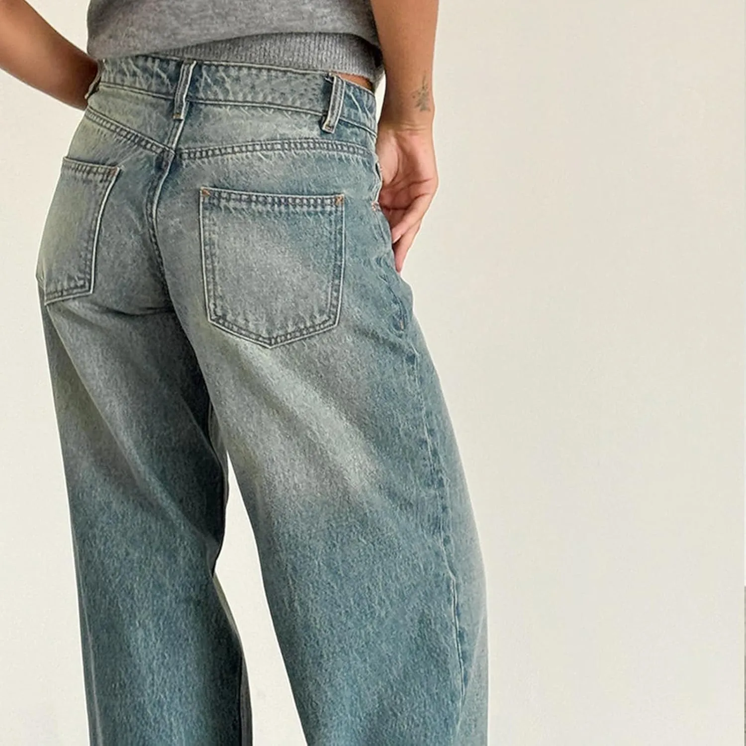 Karwuiio Baggy Jeans for Woman Y2k Wide Leg Low Rise Denim Jeans Casual Straight Leg Loose Jeans Trousers