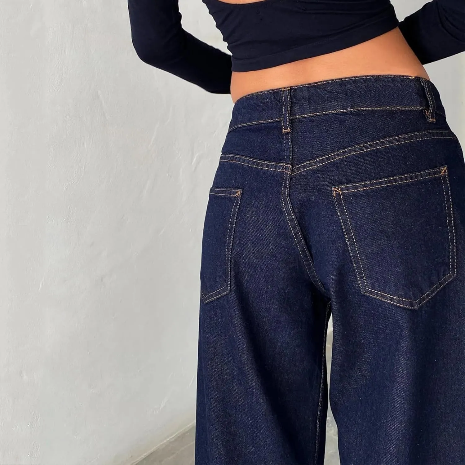 Karwuiio Baggy Jeans for Woman Y2k Wide Leg Low Rise Denim Jeans Casual Straight Leg Loose Jeans Trousers