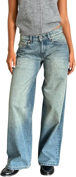 Karwuiio Baggy Jeans for Woman Y2k Wide Leg Low Rise Denim Jeans Casual Straight Leg Loose Jeans Trousers