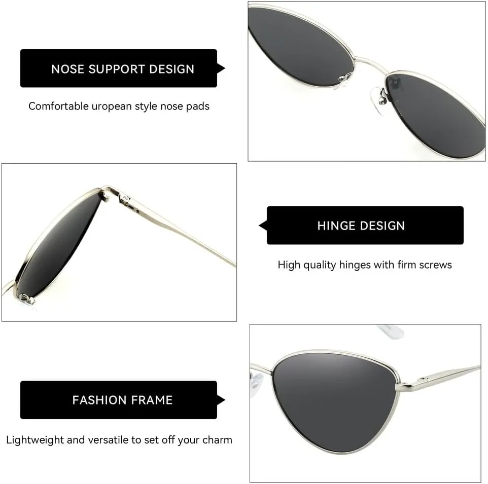 Ladies Vintage Small Cat Eye Sunglasses Fashion Narrow Metal Frame
