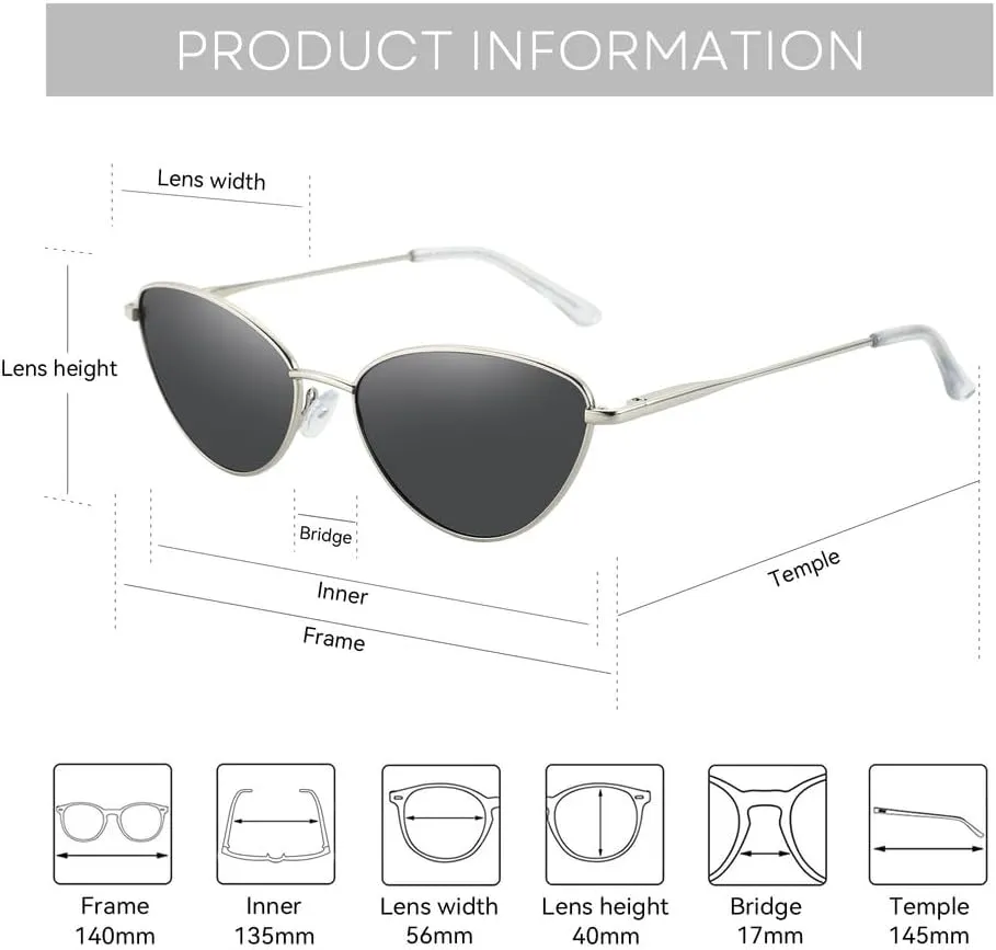 Ladies Vintage Small Cat Eye Sunglasses Fashion Narrow Metal Frame