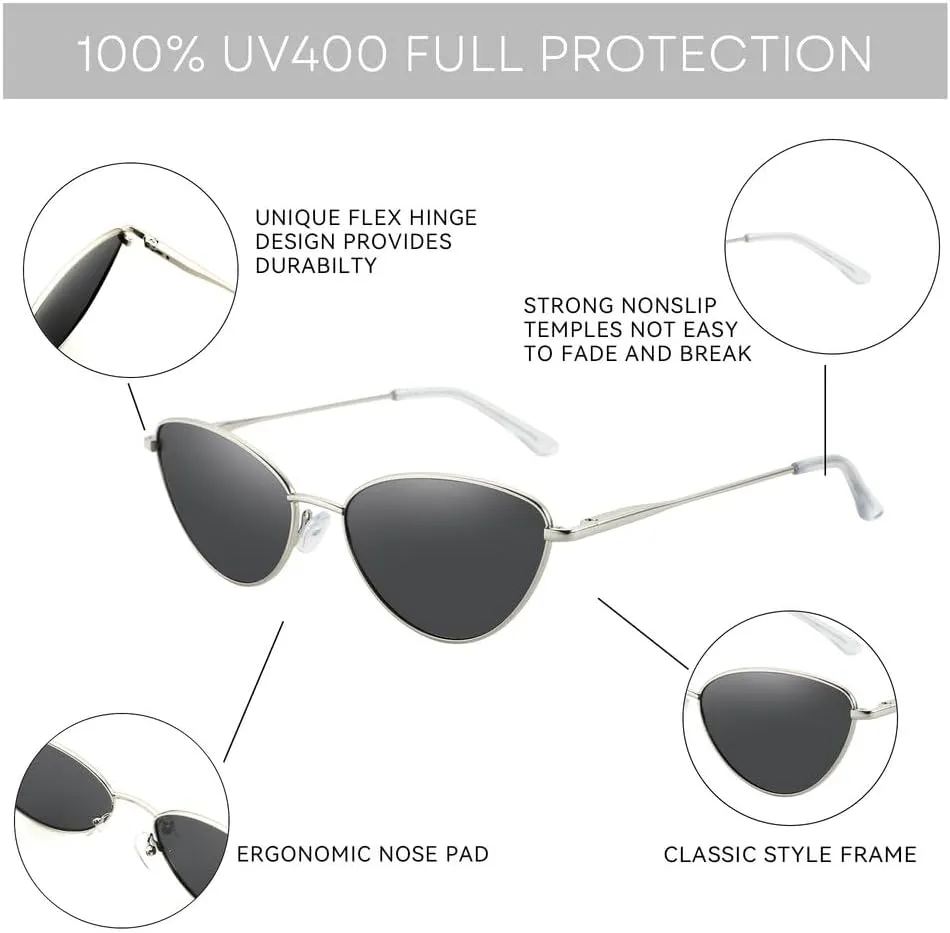 Ladies Vintage Small Cat Eye Sunglasses Fashion Narrow Metal Frame