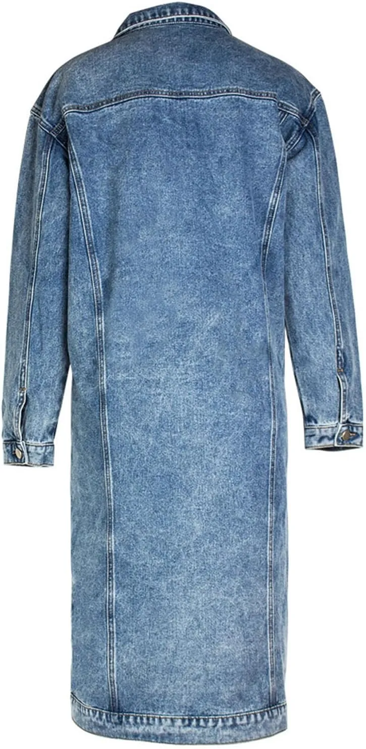Long Denim Jackets for Women 2023 Fashion Maxi Denim Coats Loose Casual Washed Button Down Jean Jacket Trench Coat