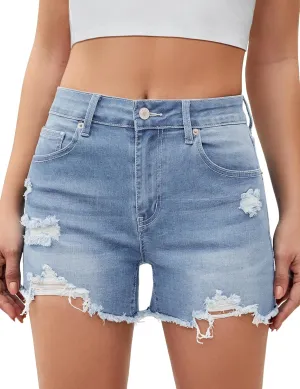 luvamia Jean Shorts for Women High Waisted Trendy Summer Casual Ripped Cutoff Stretchy Distressed Denim Shorts Jorts