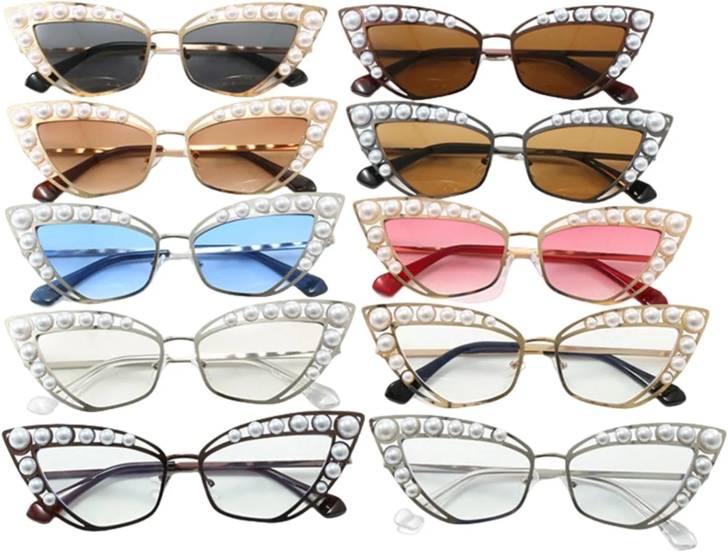 Luxury Fashion Pearl Metal Frame Cat Eye Sunglasses for Women Trendy Women Sun Glasses