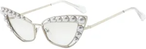 Luxury Fashion Pearl Metal Frame Cat Eye Sunglasses for Women Trendy Women Sun Glasses