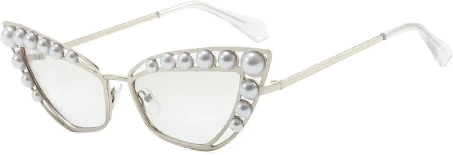Luxury Fashion Pearl Metal Frame Cat Eye Sunglasses for Women Trendy Women Sun Glasses