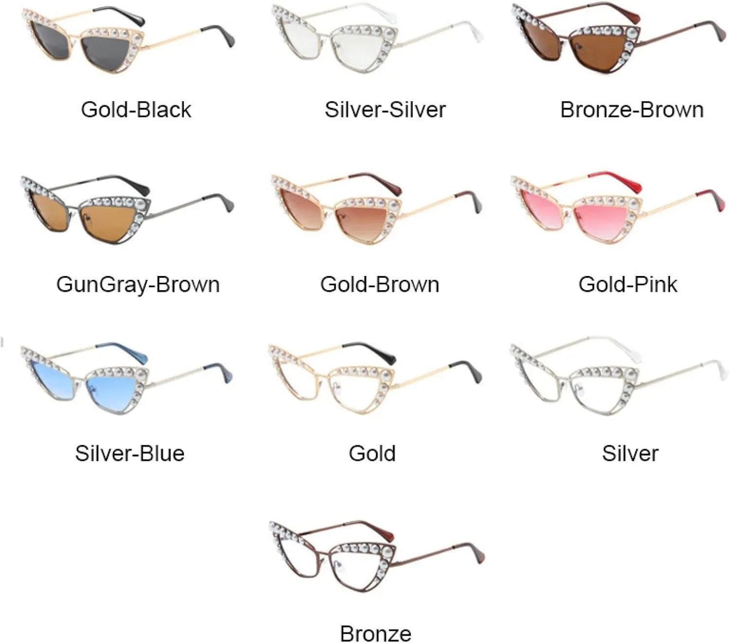 Luxury Fashion Pearl Metal Frame Cat Eye Sunglasses for Women Trendy Women Sun Glasses