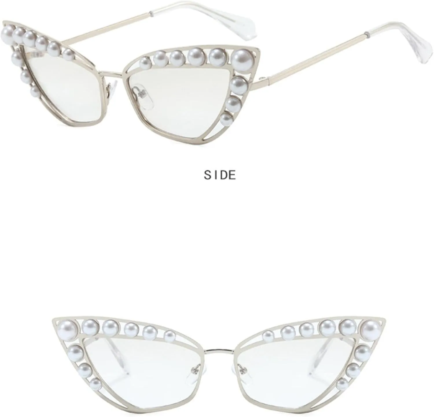 Luxury Fashion Pearl Metal Frame Cat Eye Sunglasses for Women Trendy Women Sun Glasses