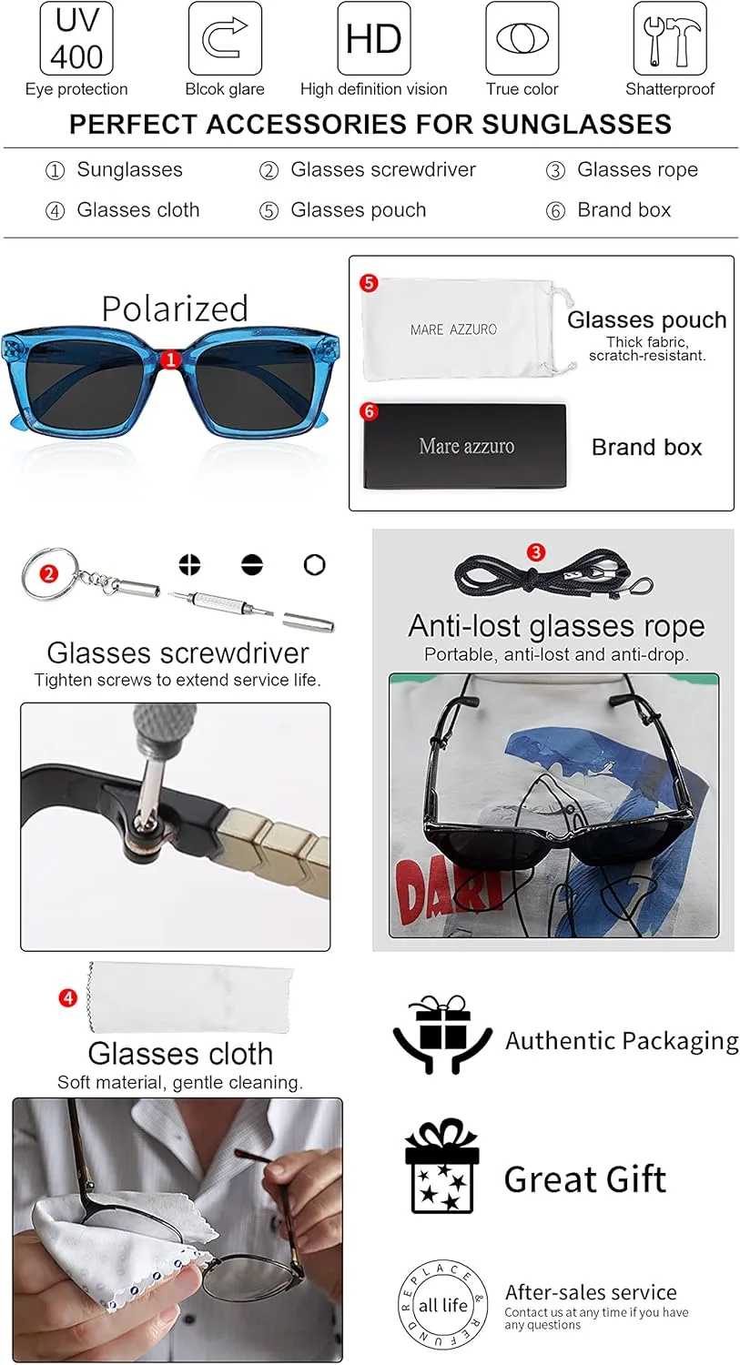 MARE AZZURO Oversized Polarized Sunglasses Women Men Driving Fishing Sports Sun Glasses UV400 Protection Party Beach Sunnies