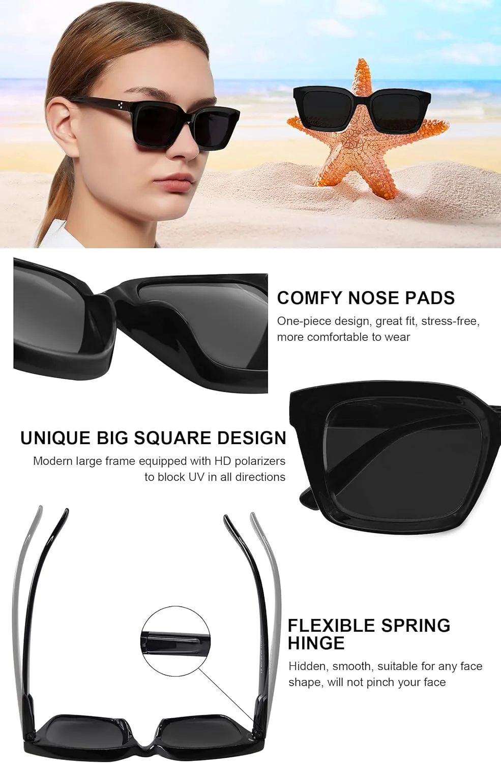MARE AZZURO Oversized Polarized Sunglasses Women Men Driving Fishing Sports Sun Glasses UV400 Protection Party Beach Sunnies