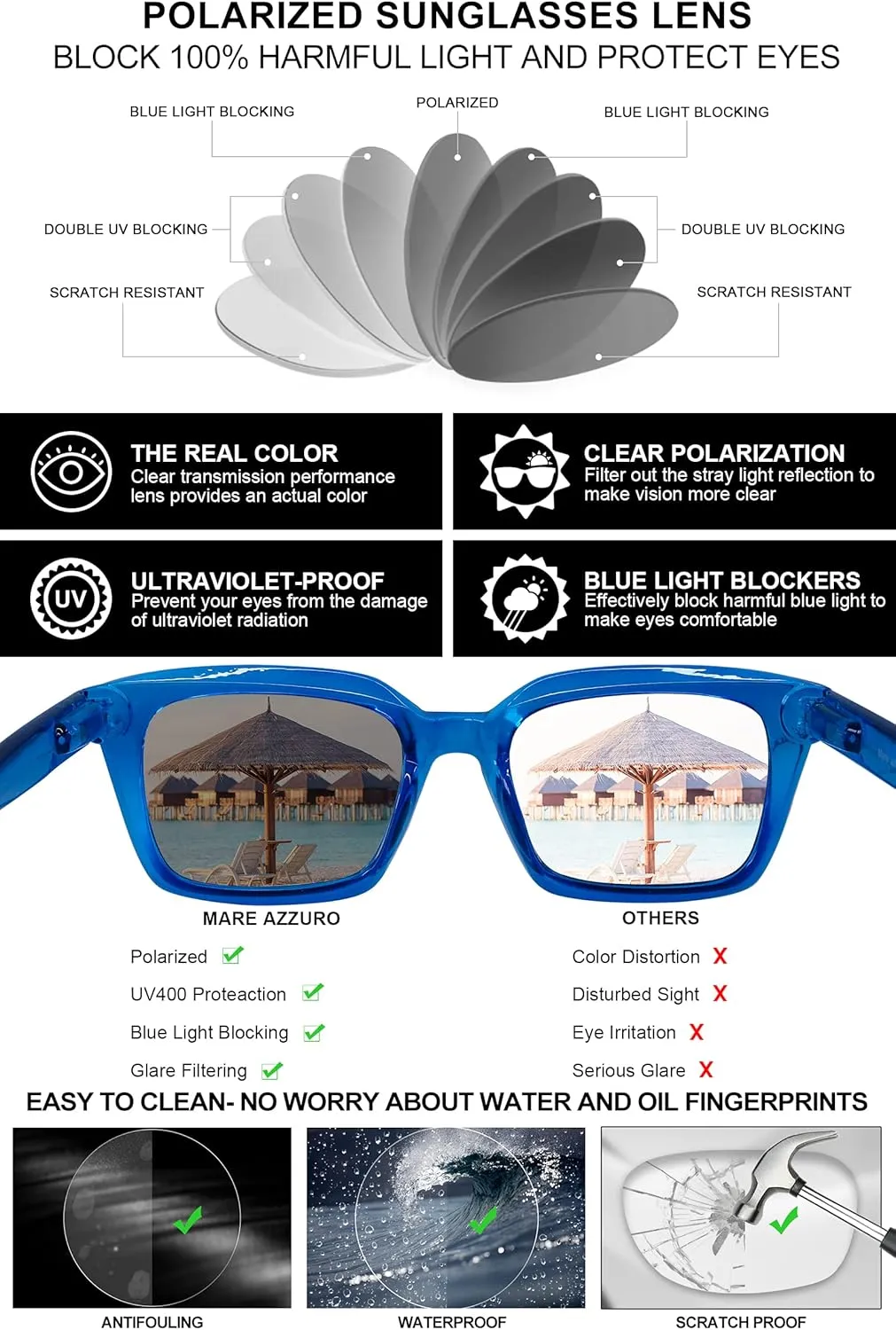 MARE AZZURO Oversized Polarized Sunglasses Women Men Driving Fishing Sports Sun Glasses UV400 Protection Party Beach Sunnies