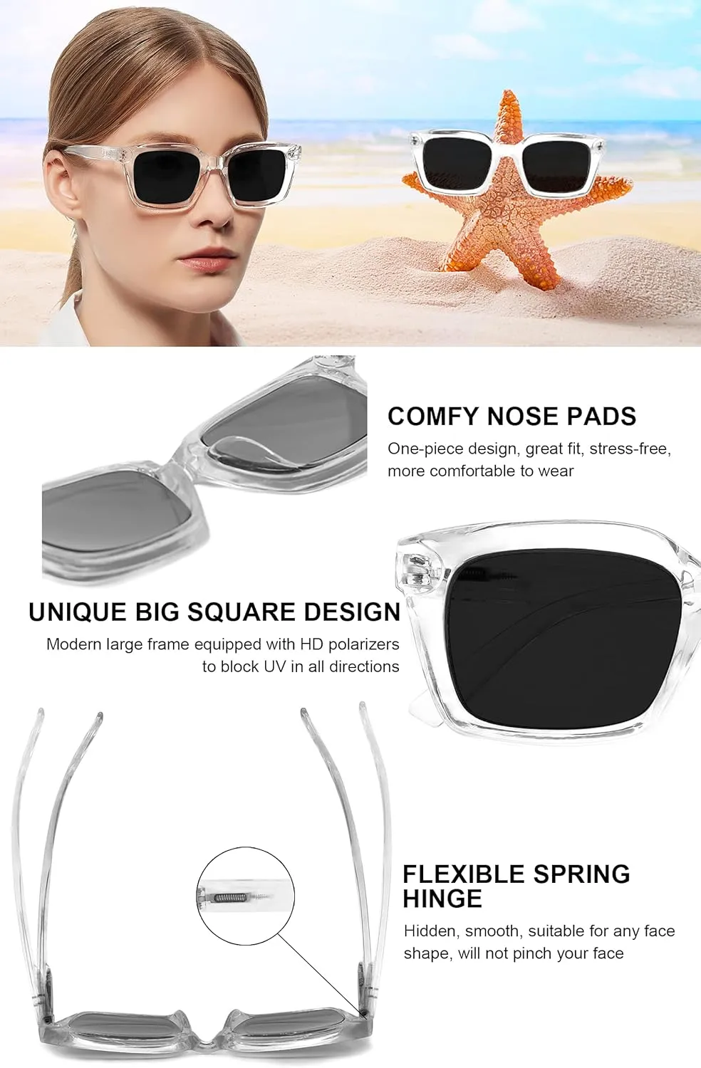 MARE AZZURO Oversized Polarized Sunglasses Women Men Driving Fishing Sports Sun Glasses UV400 Protection Party Beach Sunnies