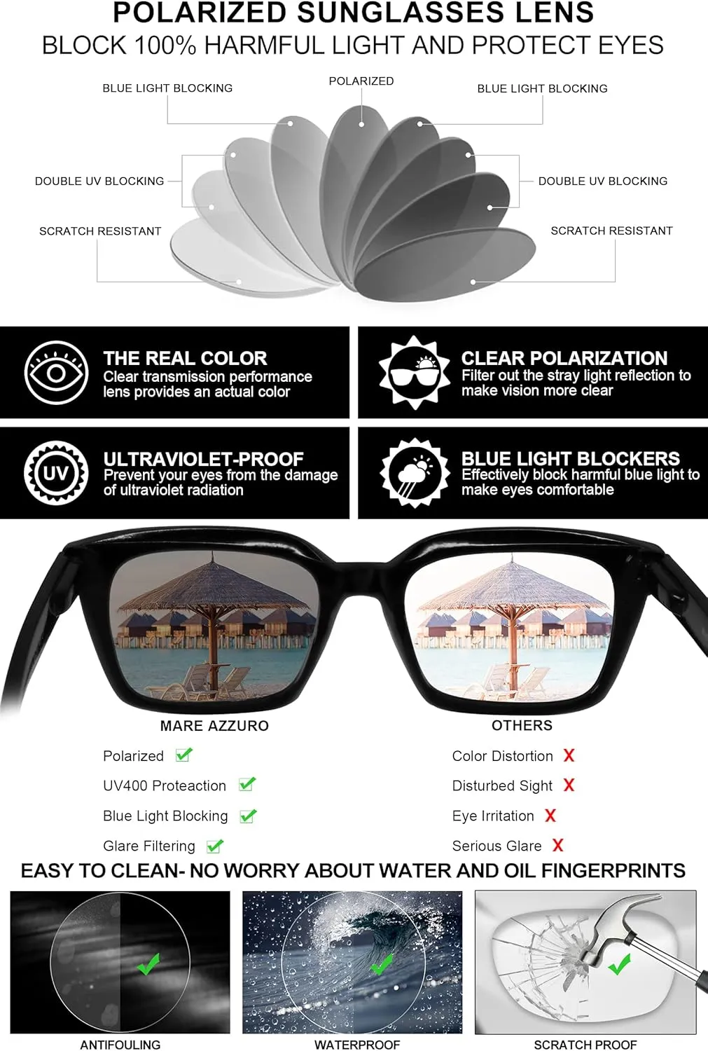 MARE AZZURO Oversized Polarized Sunglasses Women Men Driving Fishing Sports Sun Glasses UV400 Protection Party Beach Sunnies
