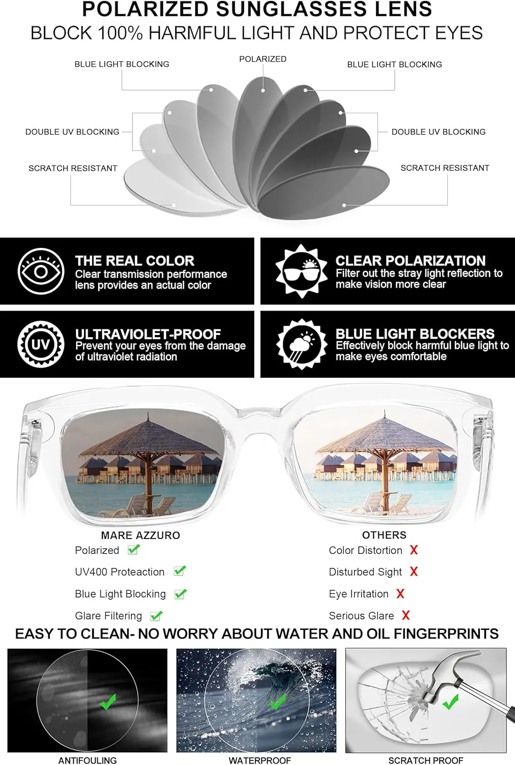 MARE AZZURO Oversized Polarized Sunglasses Women Men Driving Fishing Sports Sun Glasses UV400 Protection Party Beach Sunnies