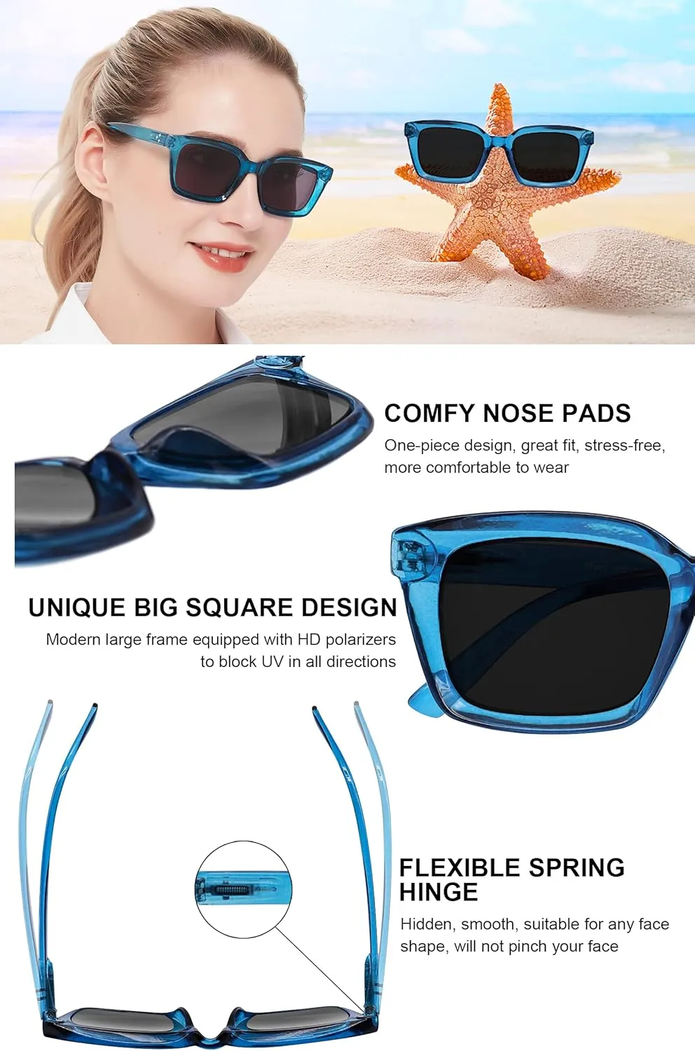 MARE AZZURO Oversized Polarized Sunglasses Women Men Driving Fishing Sports Sun Glasses UV400 Protection Party Beach Sunnies
