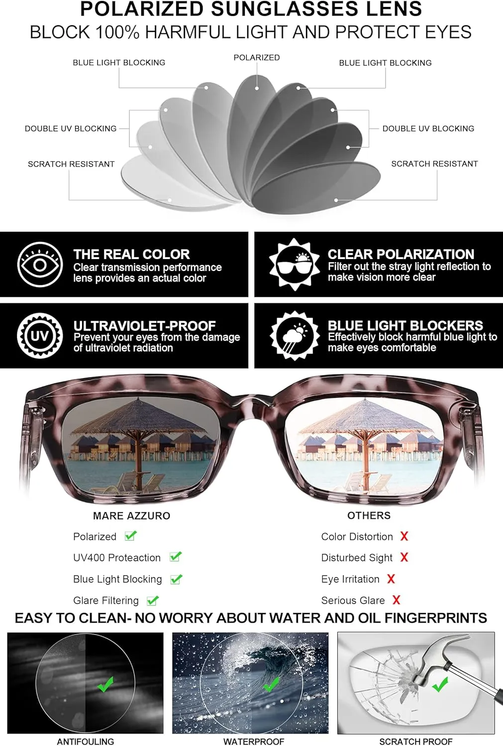 MARE AZZURO Oversized Polarized Sunglasses Women Men Driving Fishing Sports Sun Glasses UV400 Protection Party Beach Sunnies