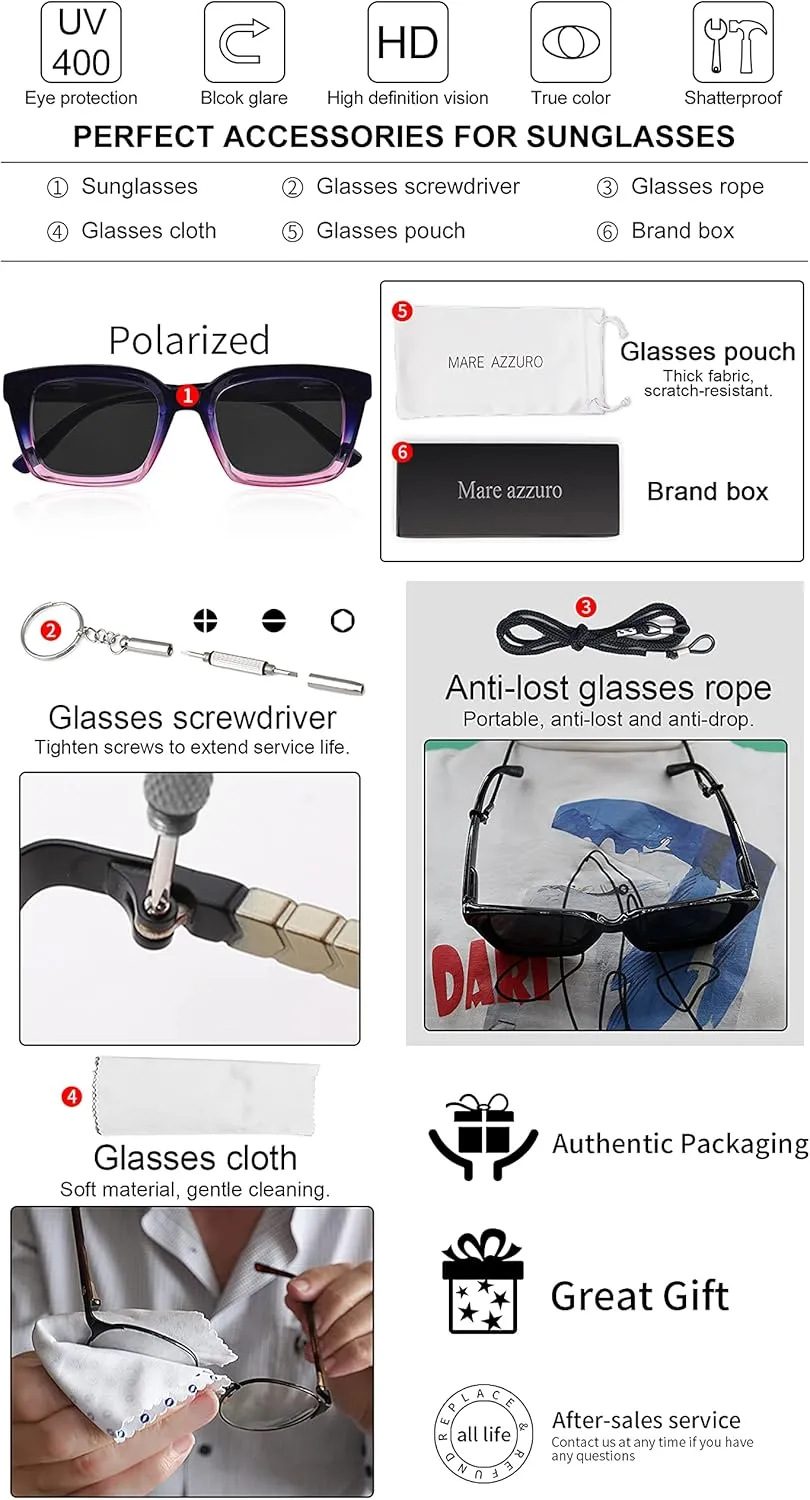 MARE AZZURO Oversized Polarized Sunglasses Women Men Driving Fishing Sports Sun Glasses UV400 Protection Party Beach Sunnies