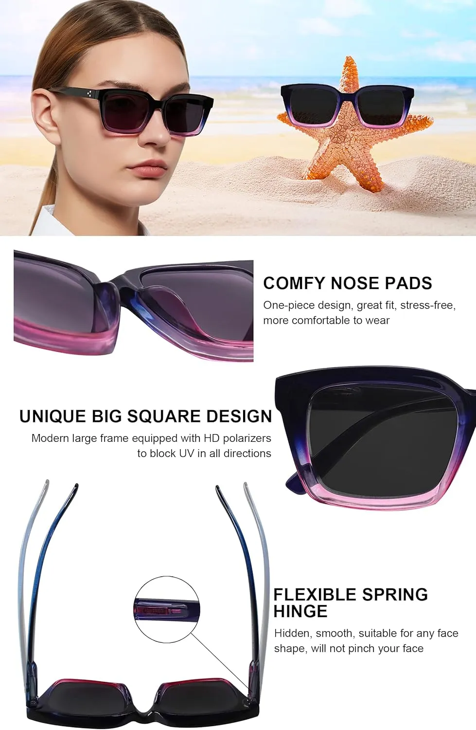 MARE AZZURO Oversized Polarized Sunglasses Women Men Driving Fishing Sports Sun Glasses UV400 Protection Party Beach Sunnies