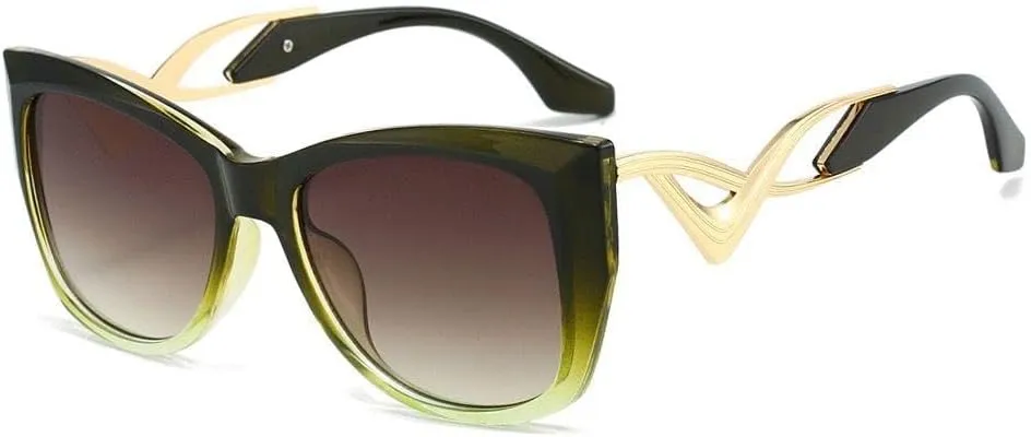 MAVKA STORE Women’s Cat Eye Sunglasses | Elegant Green Shades with Metal Frame & Brown Lenses | Trendy Retro Fashion Eyewear Style with UV400 Protection | Complete Set Case, Bag, Cloth & Screwdriver