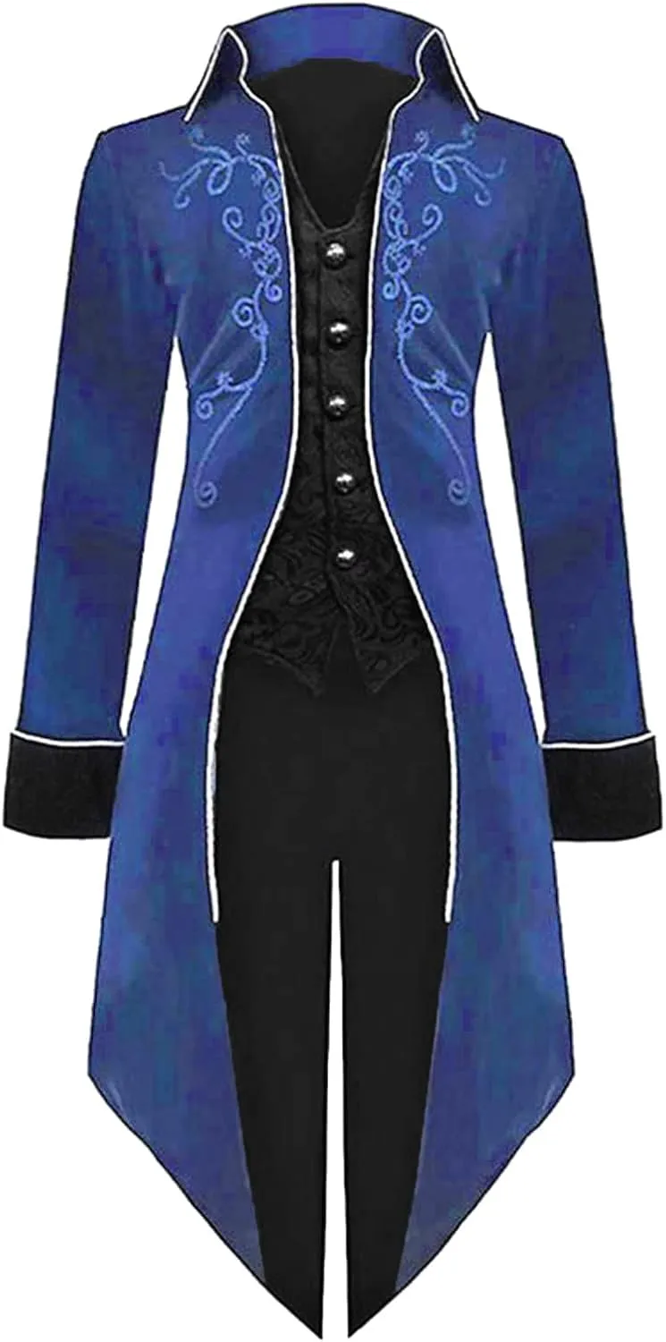 Medieval Steampunk Tailcoat Halloween Costumes for Men Renaissance Pirate Vampire Gothic Jackets Retro Frock Coat