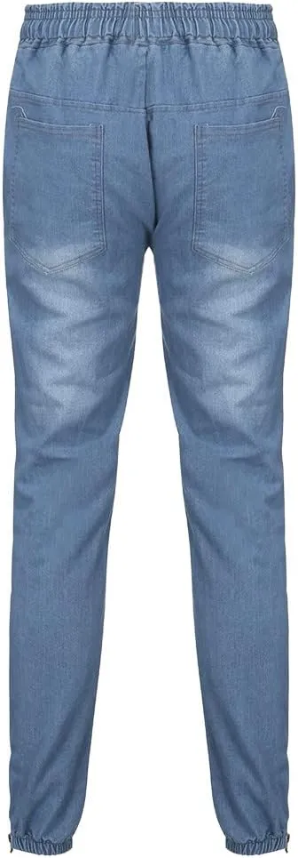 Men Slim Zipper Denim Jeans Pants Pure Colour Jean with Zipper Pockets Jean Trouser Solid Fashion Straight Leg Jeans
