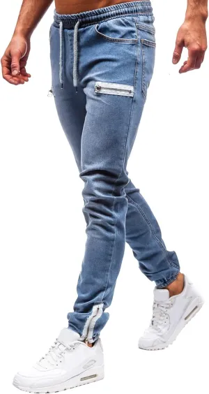 Men Slim Zipper Denim Jeans Pants Pure Colour Jean with Zipper Pockets Jean Trouser Solid Fashion Straight Leg Jeans