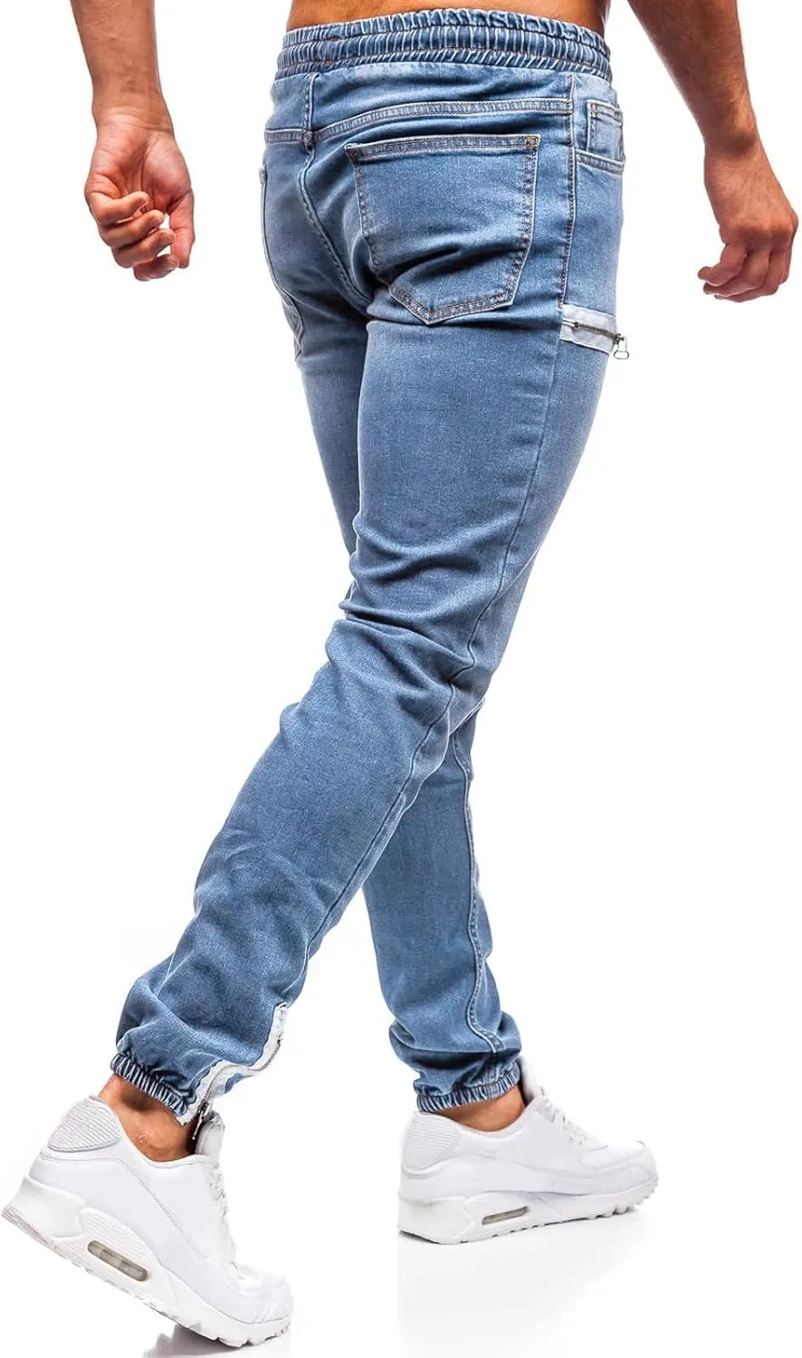 Men Slim Zipper Denim Jeans Pants Pure Colour Jean with Zipper Pockets Jean Trouser Solid Fashion Straight Leg Jeans