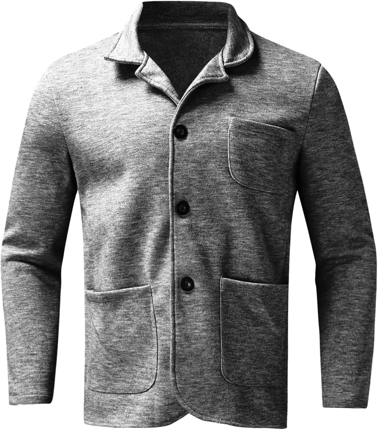 Mens Casual Open Front Cardigan Sweaters Lapel Collar Button Closure Solid Color Long Sleeve Cotton Knit Blazer Jackets