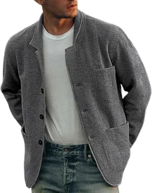 Mens Casual Open Front Cardigan Sweaters Lapel Collar Button Closure Solid Color Long Sleeve Cotton Knit Blazer Jackets