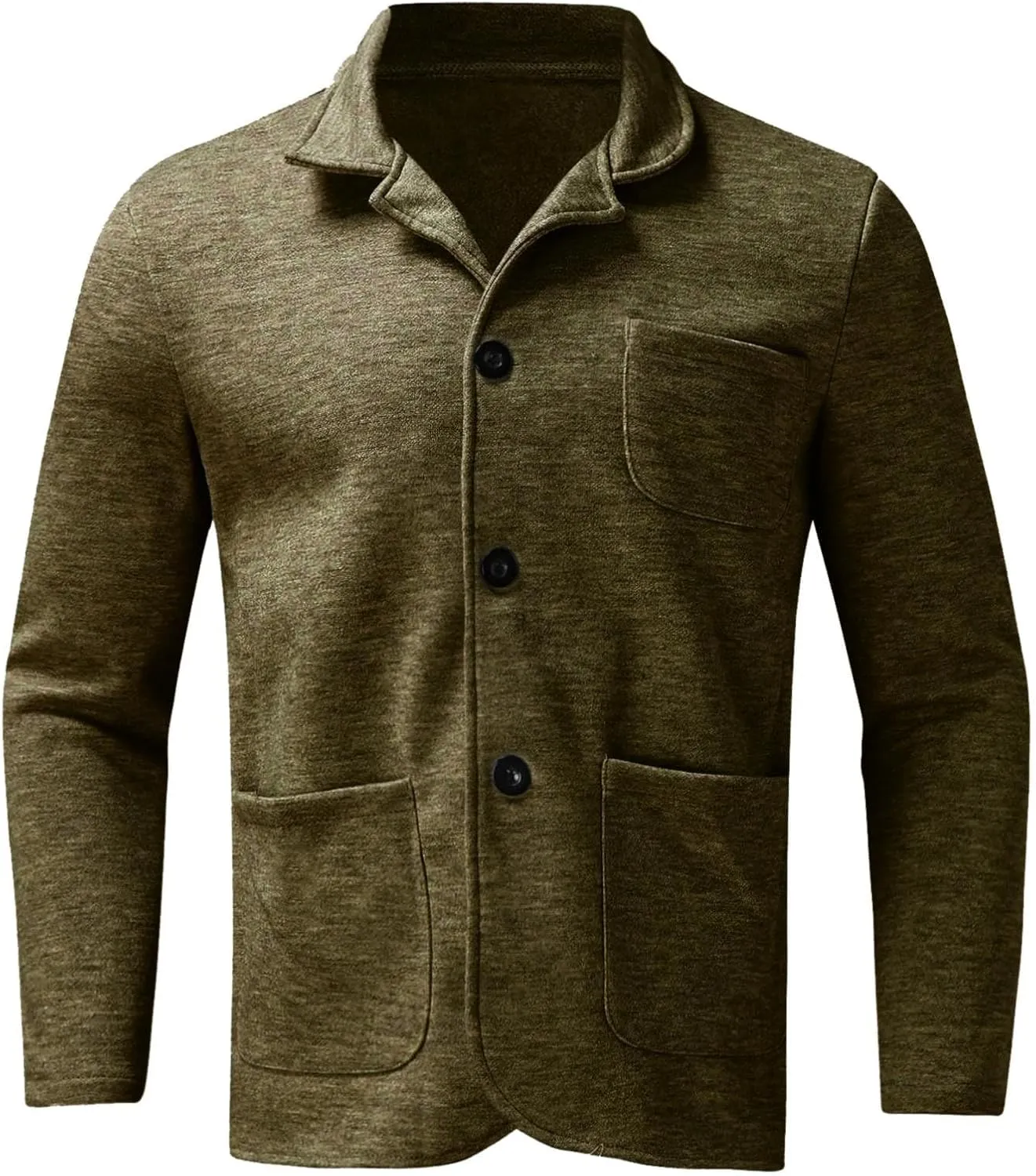 Mens Casual Open Front Cardigan Sweaters Lapel Collar Button Closure Solid Color Long Sleeve Cotton Knit Blazer Jackets