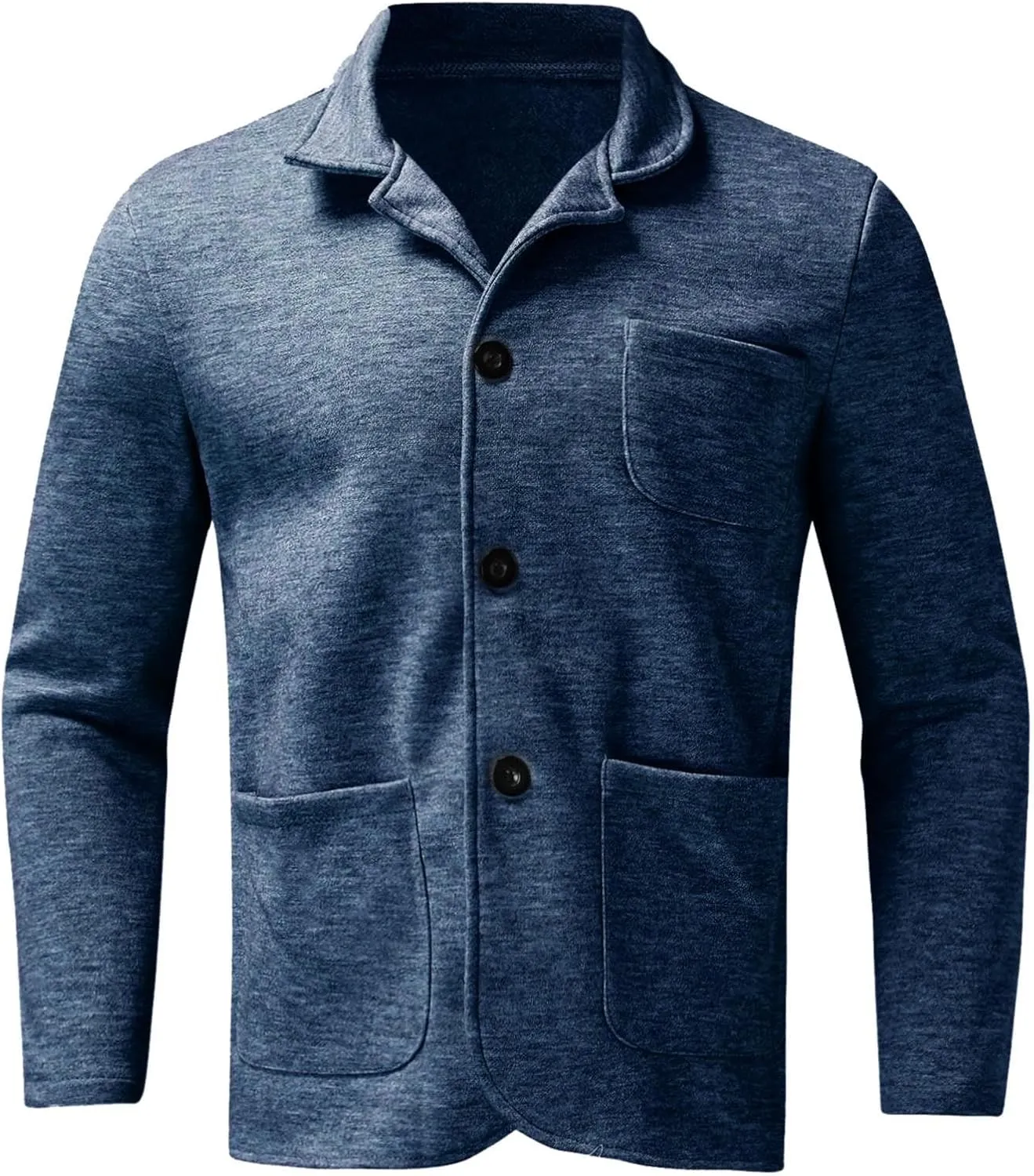 Mens Casual Open Front Cardigan Sweaters Lapel Collar Button Closure Solid Color Long Sleeve Cotton Knit Blazer Jackets