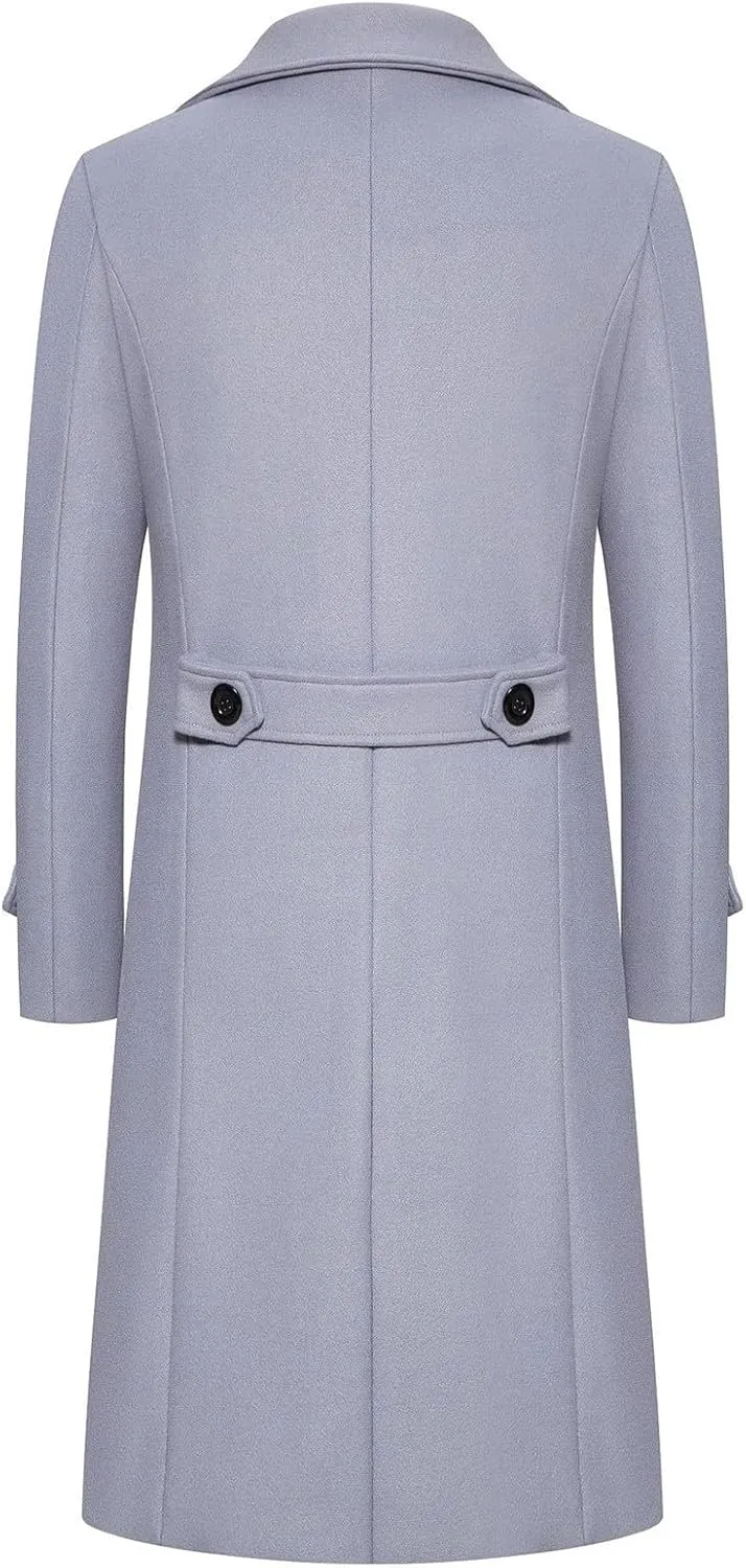 Men's Casual Slim Fit Long Jacket Trench Wool Blend Winter Overcoat with Pockets