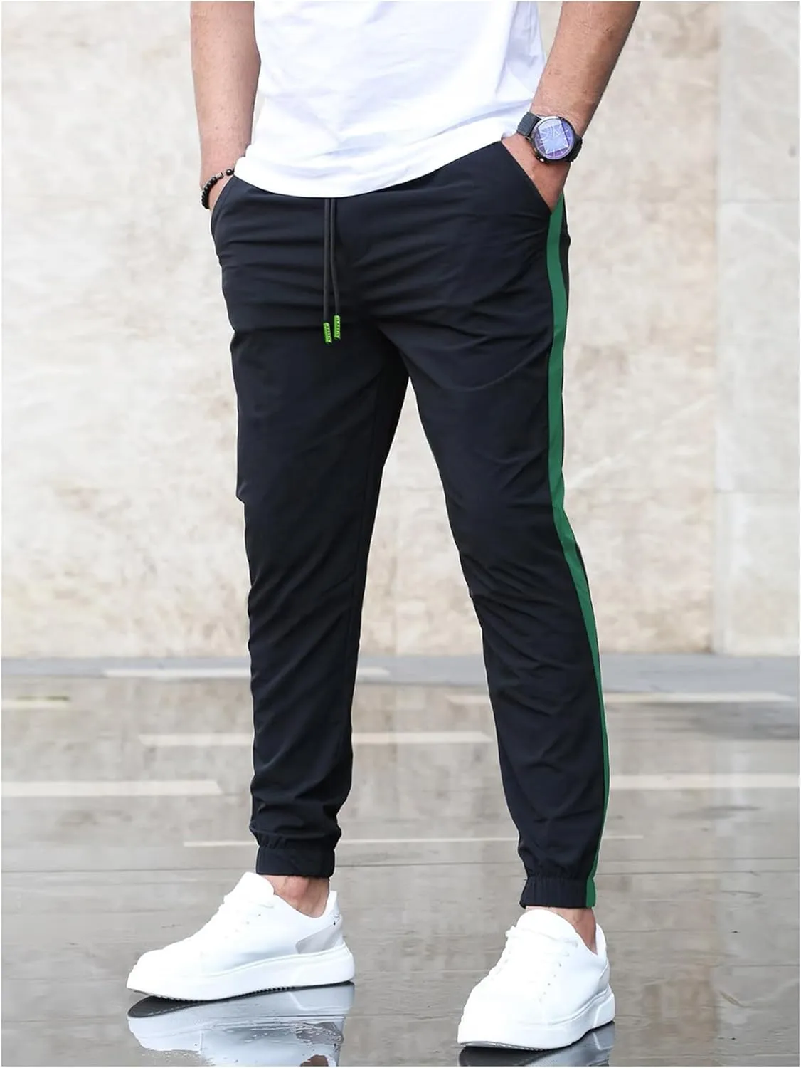Men's Color Block Joggers Drawstring Waist Running Sweatpants Casual Athletic Pants with Pockets