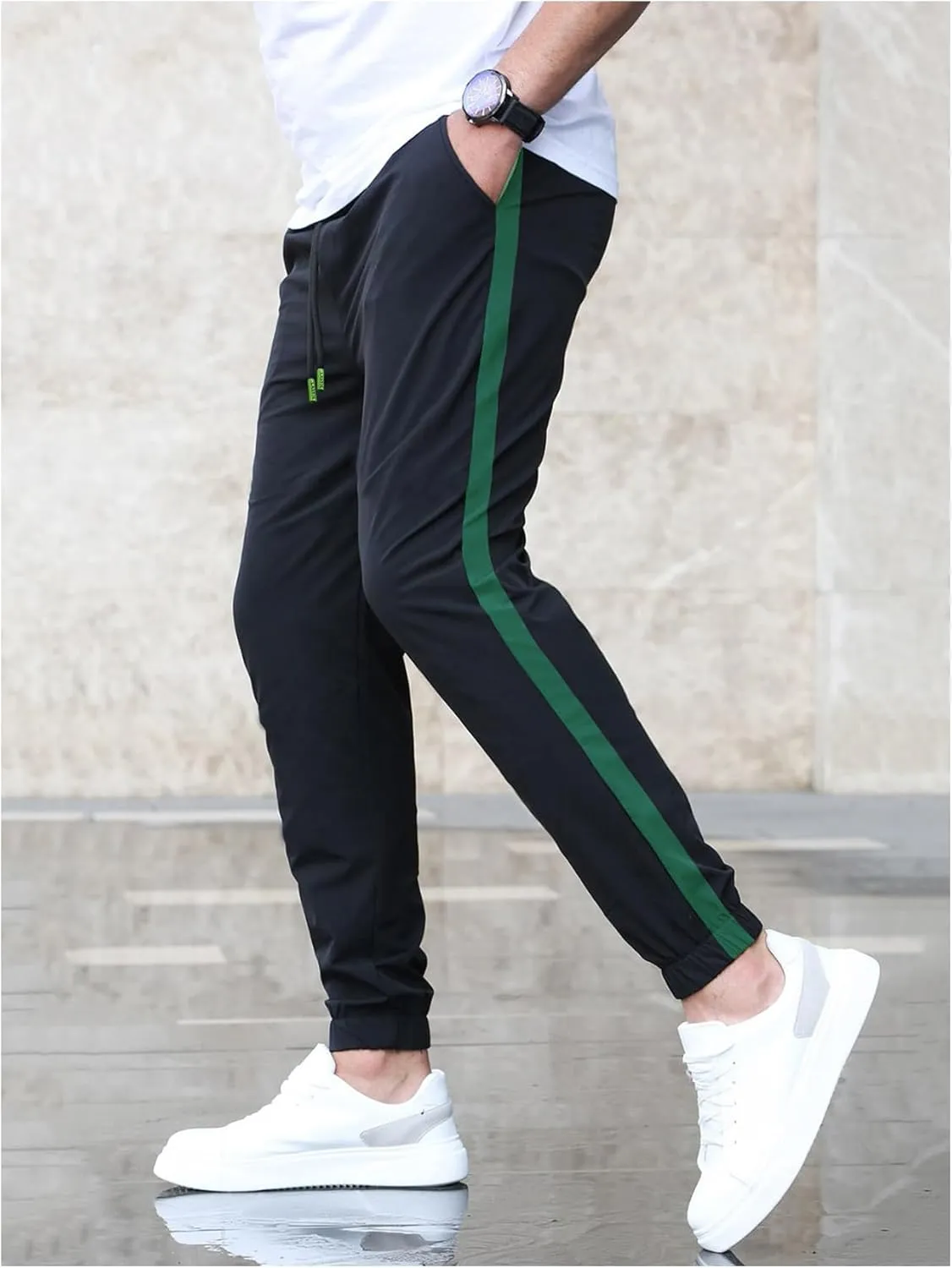 Men's Color Block Joggers Drawstring Waist Running Sweatpants Casual Athletic Pants with Pockets
