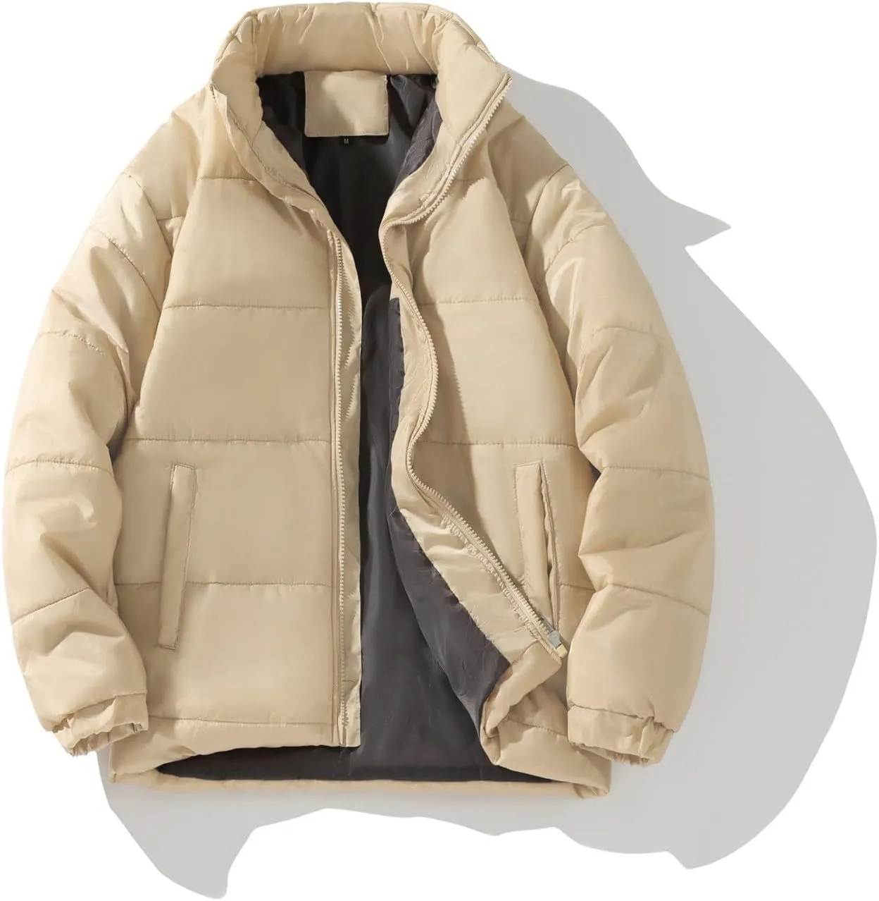 Men's Color Block Padded Quilted Flight Bomber Jacket Lightweight Packable Warm Winter Coat Cotton Jacket Outerwear