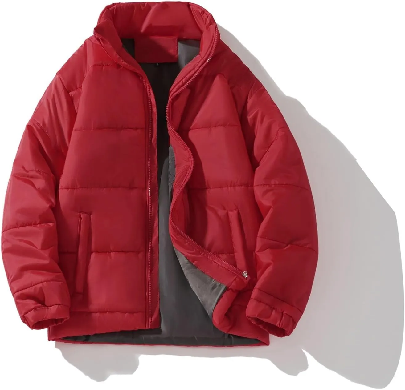 Men's Color Block Padded Quilted Flight Bomber Jacket Lightweight Packable Warm Winter Coat Cotton Jacket Outerwear