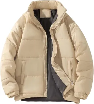 Men's Color Block Padded Quilted Flight Bomber Jacket Lightweight Packable Warm Winter Coat Cotton Jacket Outerwear