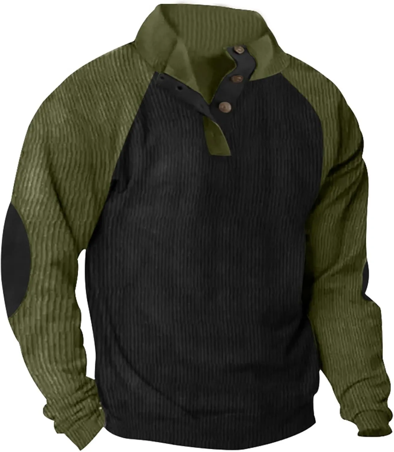 Men'S Fashion Hoodies & Sweatshirts Corduroy Henley Pullover Lapel Collar Button Stand Collar Long Sleeve Tshirt
