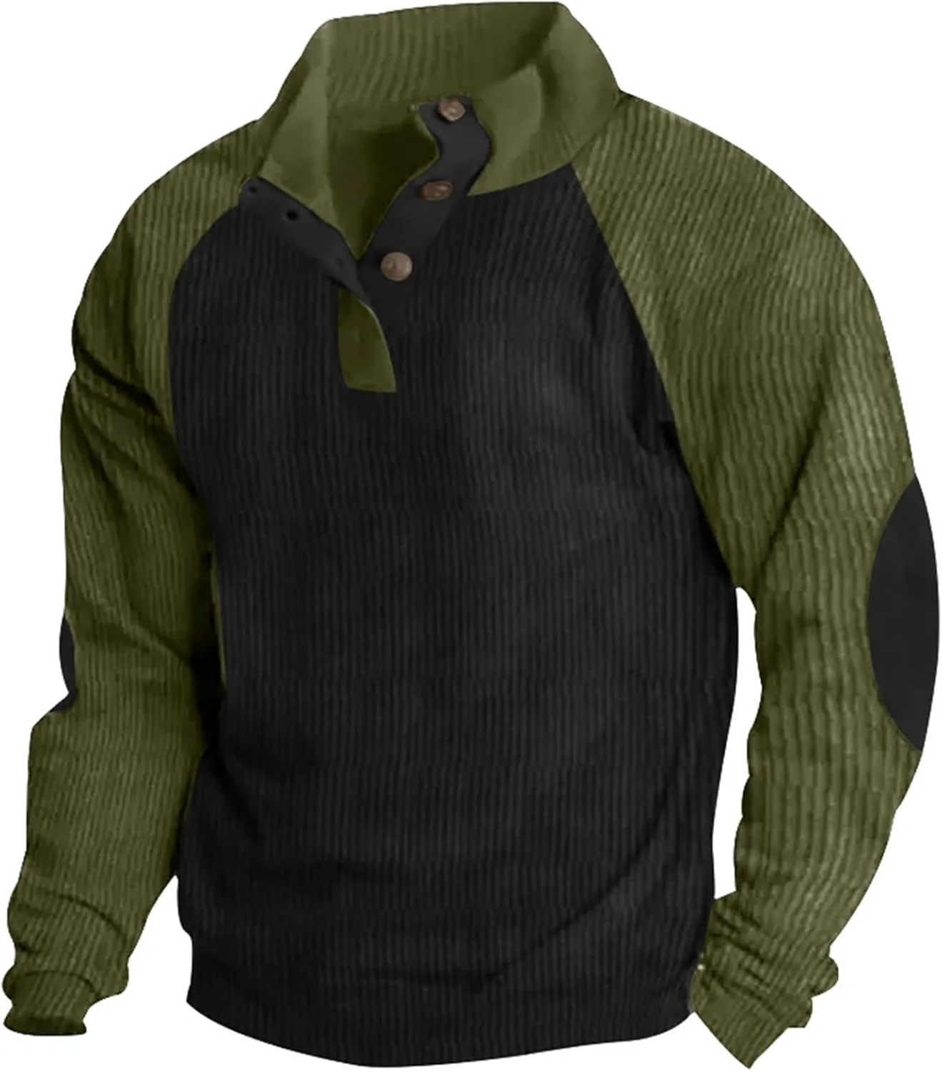 Men'S Fashion Hoodies & Sweatshirts Corduroy Henley Pullover Lapel Collar Button Stand Collar Long Sleeve Tshirt