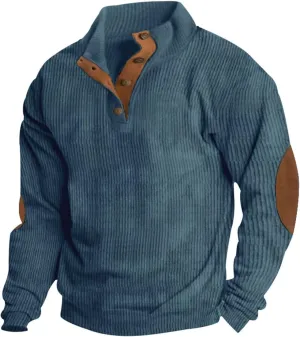Men'S Fashion Hoodies & Sweatshirts Corduroy Henley Pullover Lapel Collar Button Stand Collar Long Sleeve Tshirt