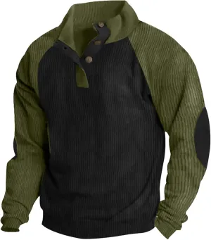 Men'S Fashion Hoodies & Sweatshirts Corduroy Henley Pullover Lapel Collar Button Stand Collar Long Sleeve Tshirt