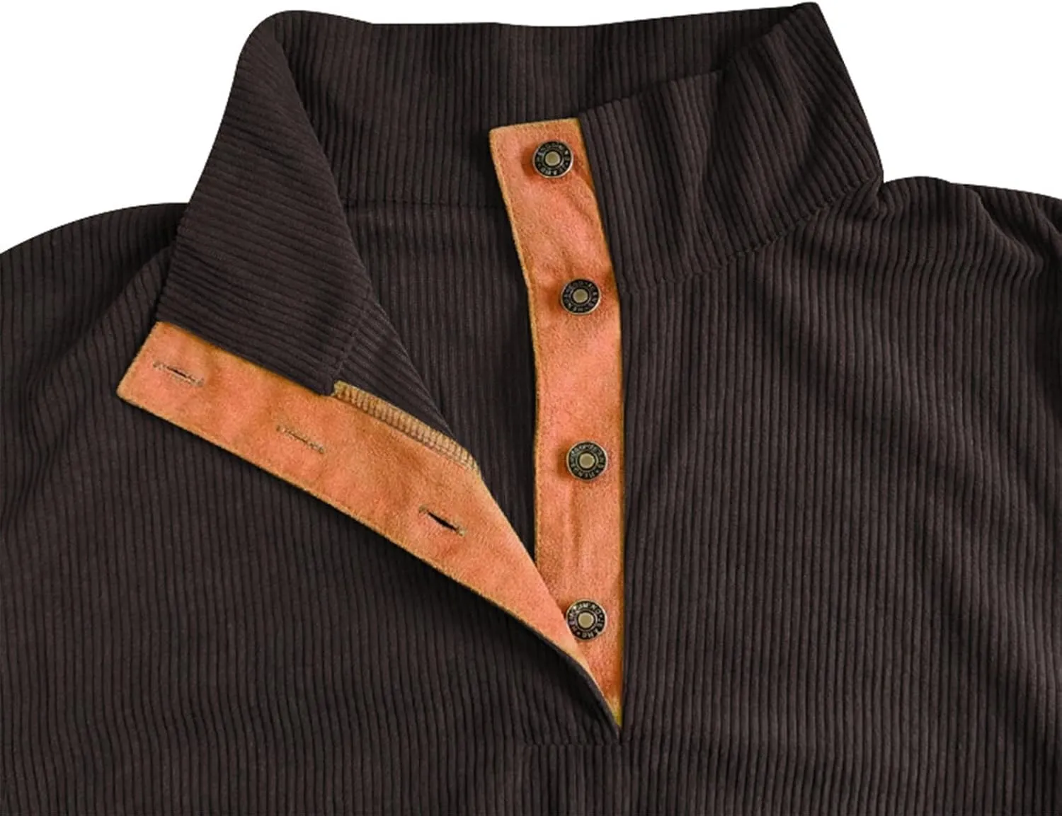 Men'S Fashion Hoodies & Sweatshirts Corduroy Henley Pullover Lapel Collar Button Stand Collar Long Sleeve Tshirt