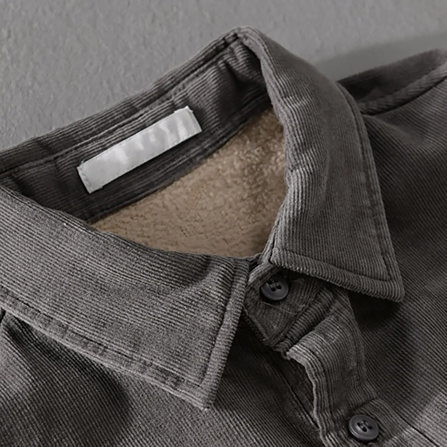 Mens Fleece Lined Corduroy Shirt Long Sleeve Button Down Sweatshirt Plus Size Textured Pullover Winter Thermal Jacket