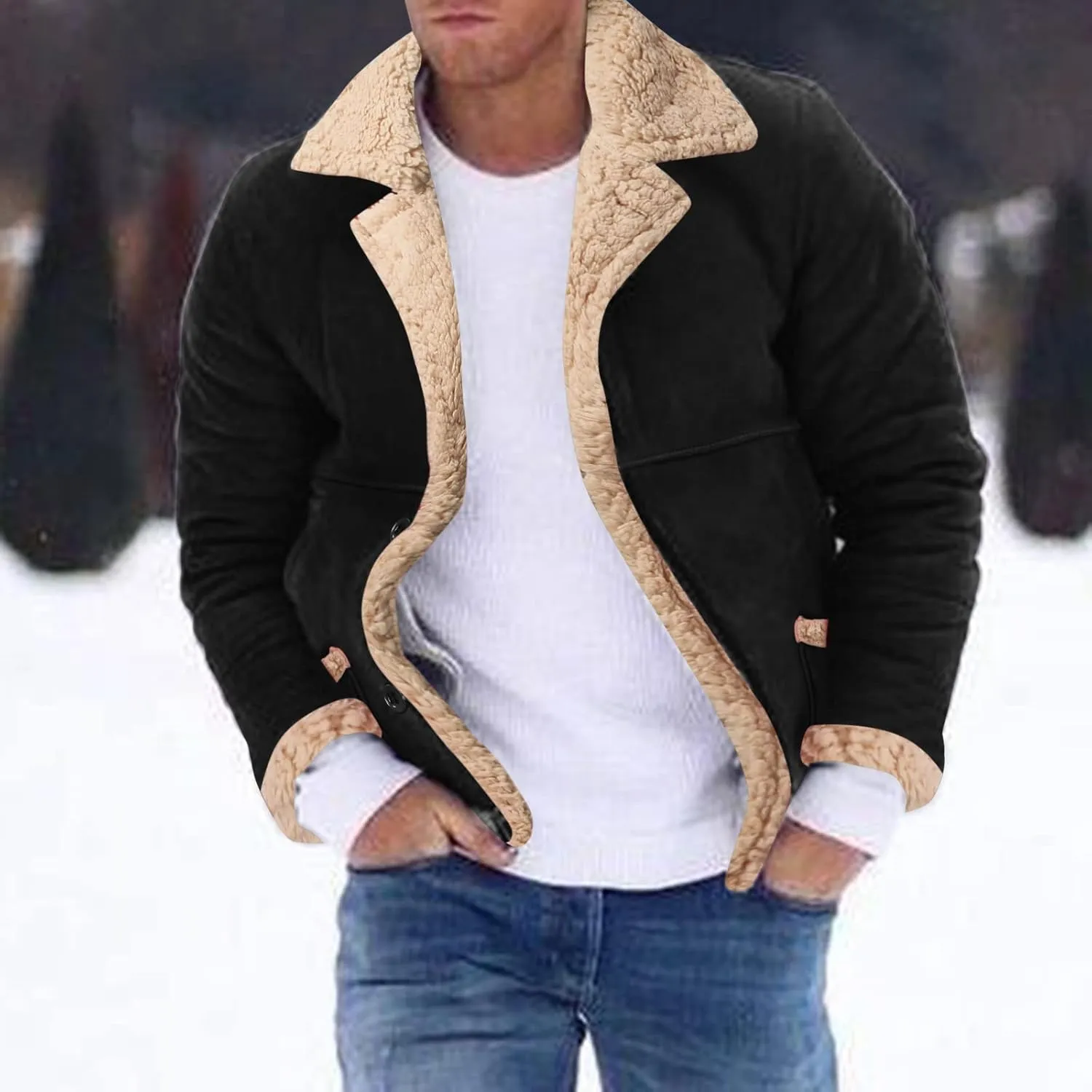 Men's Fleece Lined Hoodie Jacket Sweatshirt Winter Sherpa Suede Trucker Coats Heavyweight Cowboy Retro Motorcycle Shirt