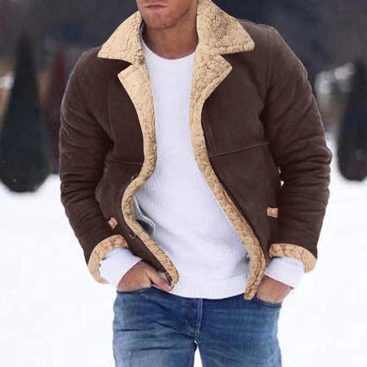 Men's Fleece Lined Hoodie Jacket Sweatshirt Winter Sherpa Suede Trucker Coats Heavyweight Cowboy Retro Motorcycle Shirt