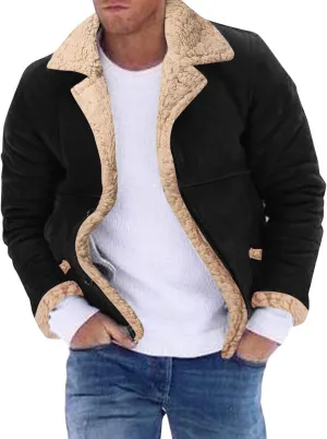 Men's Fleece Lined Hoodie Jacket Sweatshirt Winter Sherpa Suede Trucker Coats Heavyweight Cowboy Retro Motorcycle Shirt