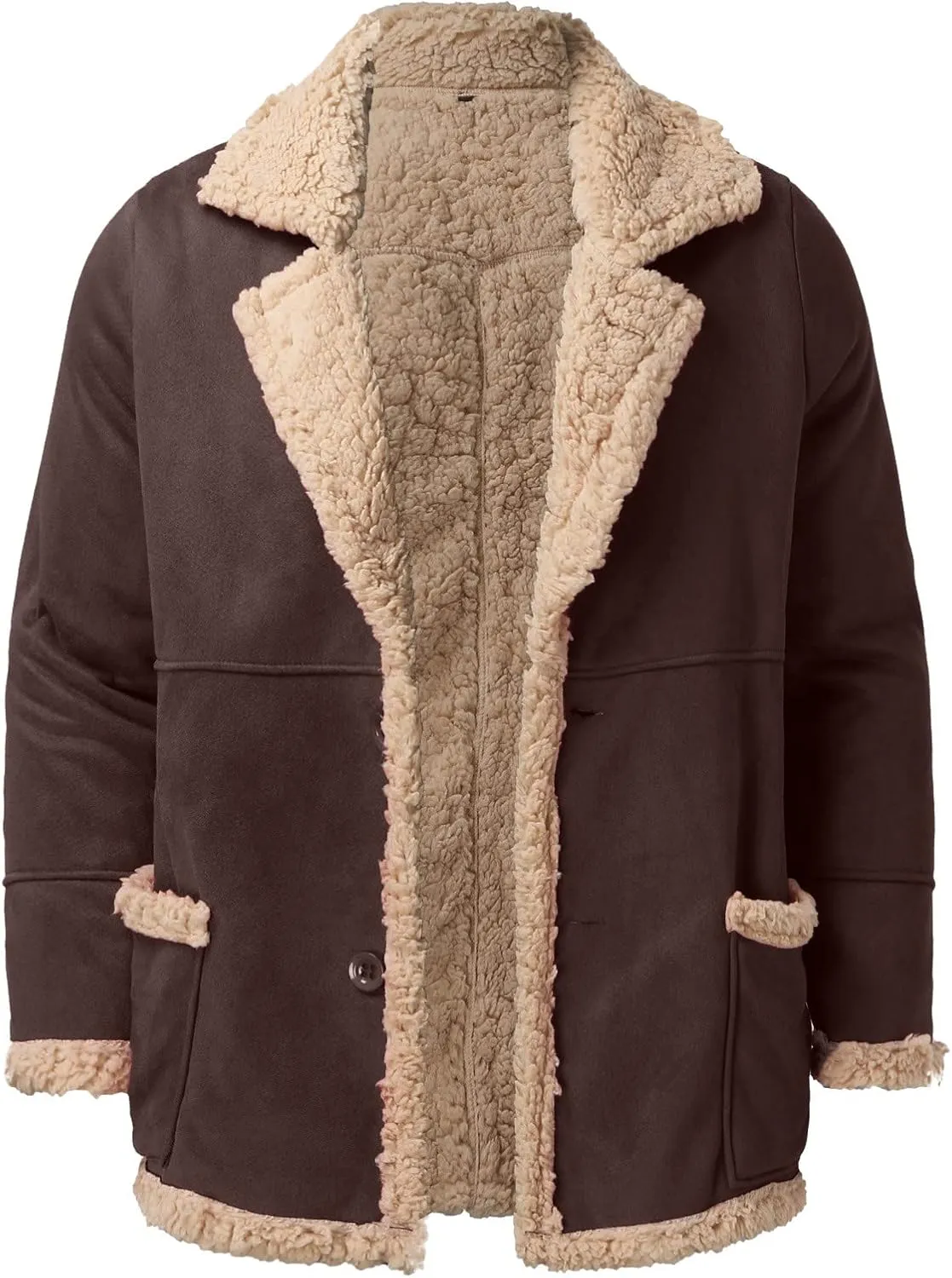Men's Fleece Lined Hoodie Jacket Sweatshirt Winter Sherpa Suede Trucker Coats Heavyweight Cowboy Retro Motorcycle Shirt